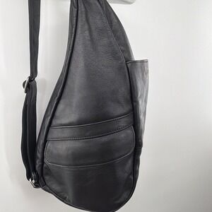 AMERIBAG XS Healthy Back Bag Black Leather Handbag Sling 15" Travel Purse